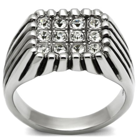 Anillo Color Plata Para Hombres y Ninos de Acero Inoxidable Montana Plana de Diamantes