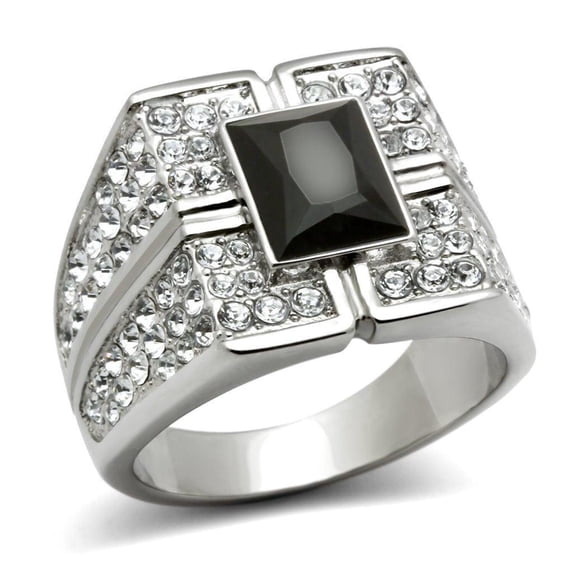 Anillo Color Plata Para Hombres de Acero Inoxidable Onyx de Rey