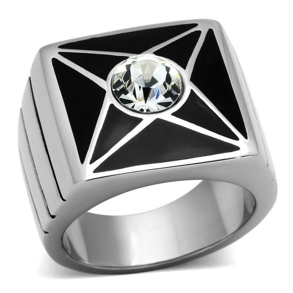 Anillo Color Plata Para Hombres de Acero Inoxidable Rectangular en Color Zebra