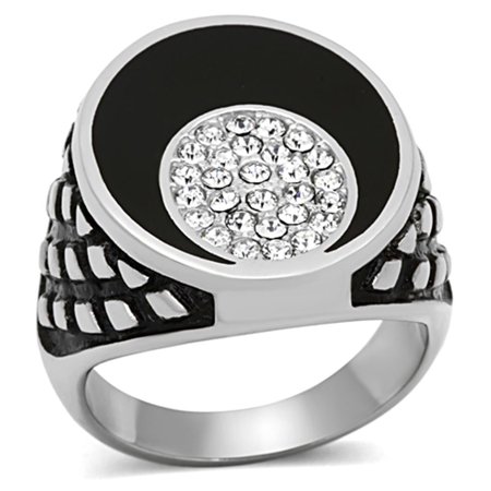 Anillo Color Plata Para Hombres de Acero Inoxidable Sol y Luna en Onyx