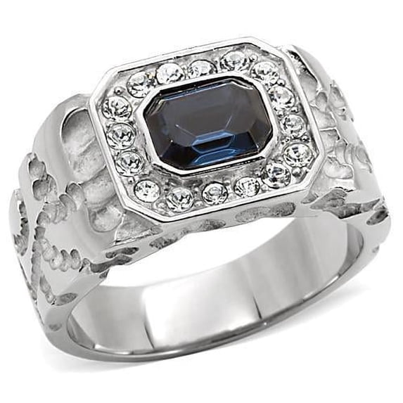 Anillo Color Plata Para Hombres de Acero Inoxidable Zafiro Corte Esmeralda con Pepita