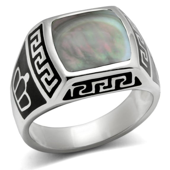 Anillo Color Plata Para Hombres de Acero Inoxidable en Concha Gris Multicolor