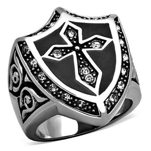 Anillo de Cruz Para Hombre de Acero Inoxidable Color Negro