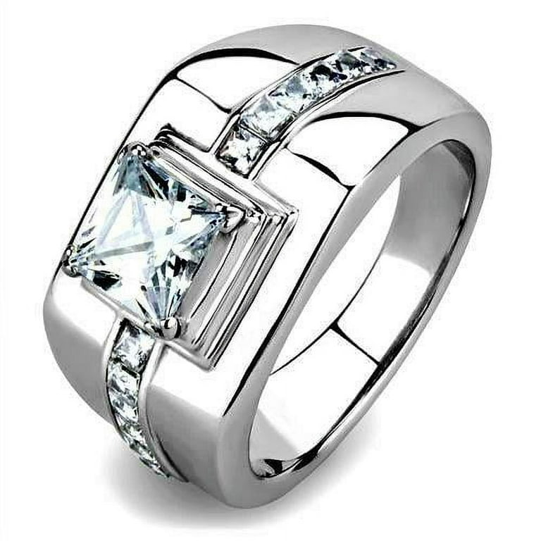 Anillo cuadrado diamantes corte princesa para hombre de acero
