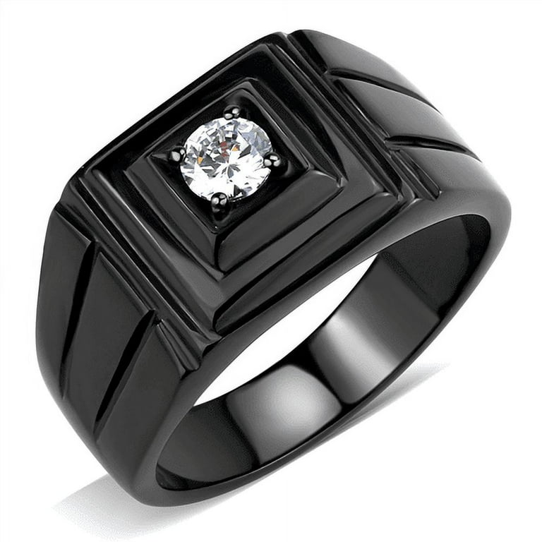 Anillo cuadrado solitario negro hombre de acero inoxidable