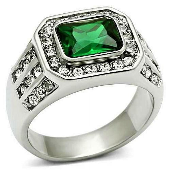 Anillo para hombre esmeralda verde de acero inoxidable con circonita cúbica de 3.45 quilates
