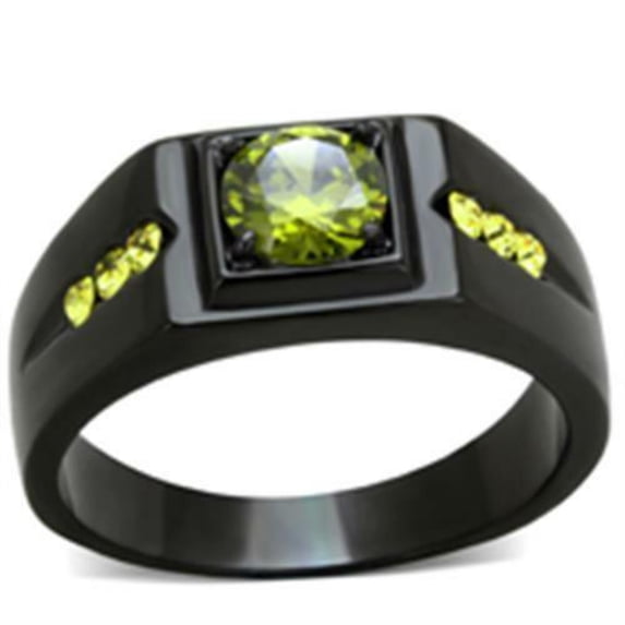 Anillo verde oliva amarillo hombre con circonitas redondas de acero inoxidable de iones negros