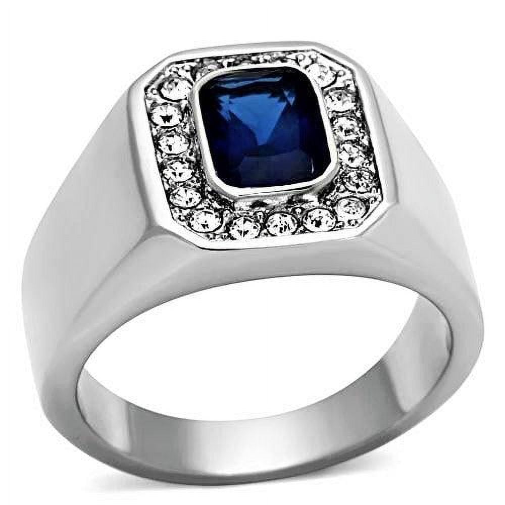 Anillo zafiro azul de hombre rectangular de acero inoxidable oscuro