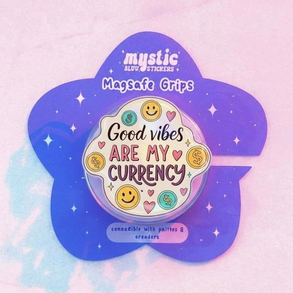 AnimGood Vibes Quote Phone Grip Colorful Smiley Face & Money Design
