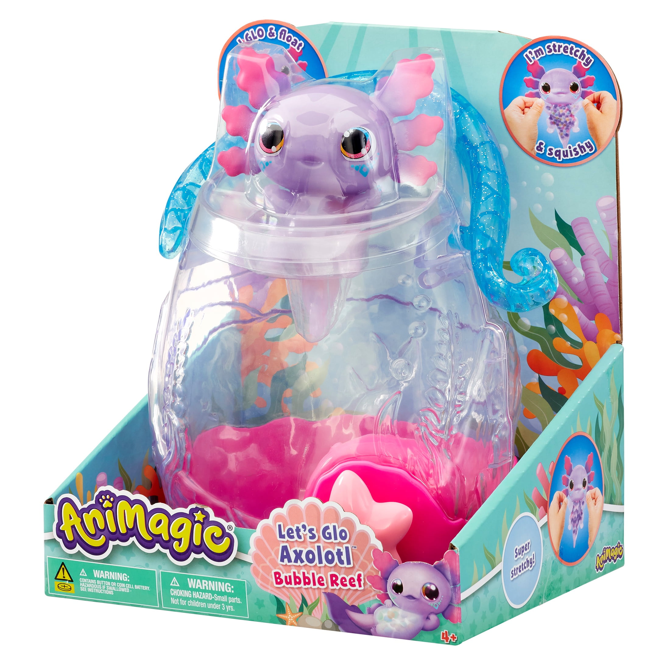 Let's Glo Axolotl Aquarium バブル水族館 Animagic Let's Glo Axolotl Bubble Reef Figure (Floats & Glow's in