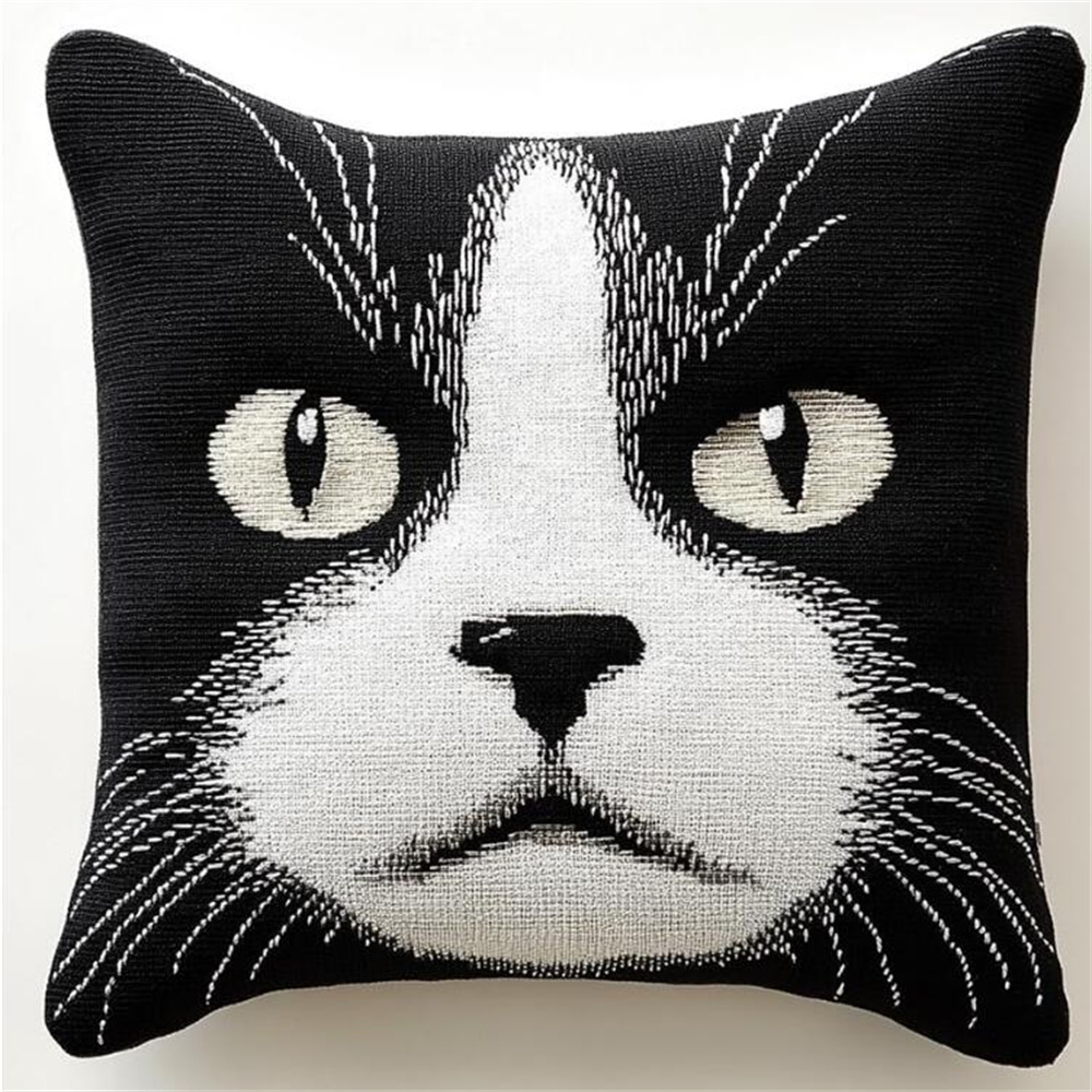 Animal 11CT Cross Stitch Pillow Kit,Black and White cat Cushion Embroidery Kit Cross Stitch Cushion Cover pre Printed Handmade Cushion Cover Kit 17x17in