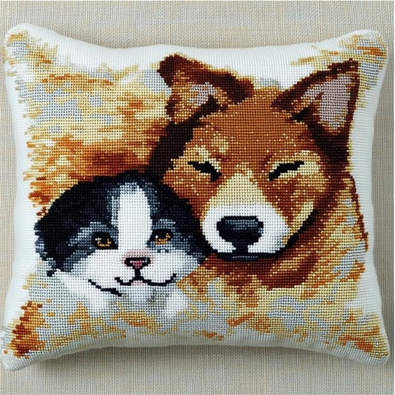 Animal 11CT Cross Stitch Pillow Kit,Collie and cat Cushion Embroidery Kit Cross Stitch Cushion Cover pre Printed Handmade Cushion Cover Kit