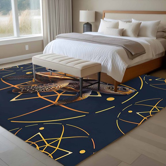 Animal 6x9 Rug for Dining Room Table and Chair Setup, Turtle Circle Dot Line Overlay Gradient Abstract Low Pile Washable Non Slip Rectangle Area Rug
