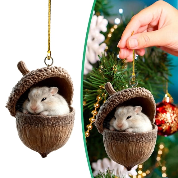 Animal Acorn Ornaments,Acrylic 2D Animal Christmas Ornaments,Hanging Vintage Christmas Ornaments for Christmas Tree,Hanging Gift for Animal Lovers Home Party Decor 3.14 Inch