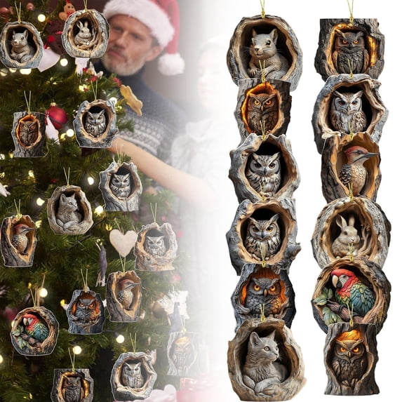 Animal Acorn Ornaments – Cozy Woodland Christmas Ornaments, 2026 New Pine Cone Animal Decoration, Acrylic Hanging Animal Figurines, Personalized Xmas Tree Décor for Animal Lovers (12Pc/3.14")