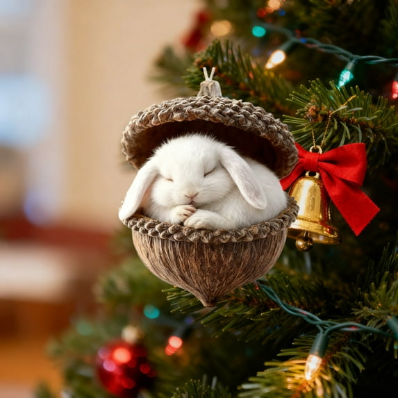 Animal Acorn Ornaments Forest Themed Christmas Tree Decorations 2D Acrylic Pine Cones Animals Figures Hanging for Xmas Party Home Decor