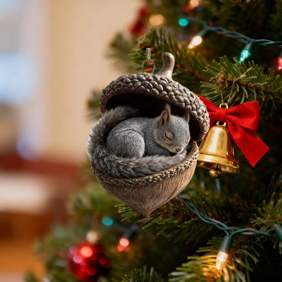 Animal Acorn Ornaments Forest Themed Christmas Tree Decorations 2D Acrylic Pine Cones Animals Figures Hanging for Xmas Party Home Decor