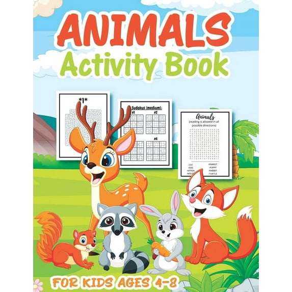 Animal Activity Book for Kids Ages 4-8: A Fun Kid Workbook Game For Learning, Coloring, Mazes, Word Search, Sudoku and M, (Paperback)