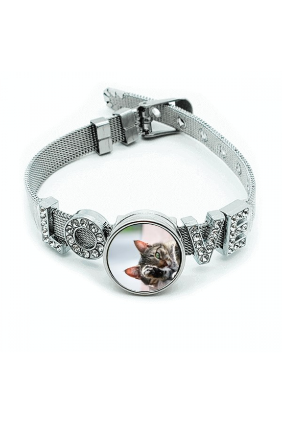 Animal Activity Cat Photograph Picture Bracelet Wristband Crystal Love Adjustable Bangle