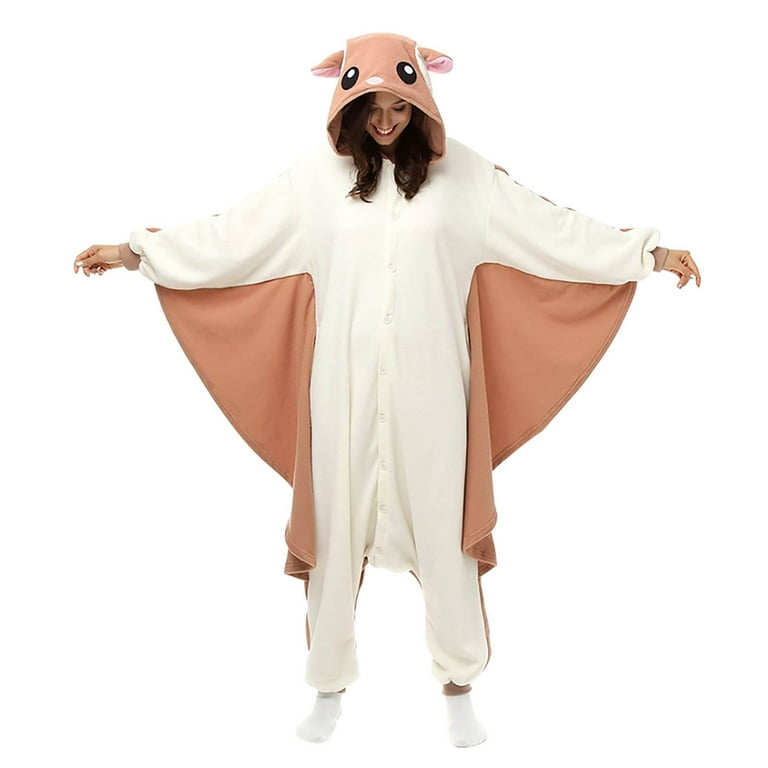 Deals Animal Adult Onesie Plush Fleece Dino Shark Bear Tiger Cow Giraffe One Piece Cartoon Cosplay Outfits for Women Men S Coffee Flying Rat Walmart