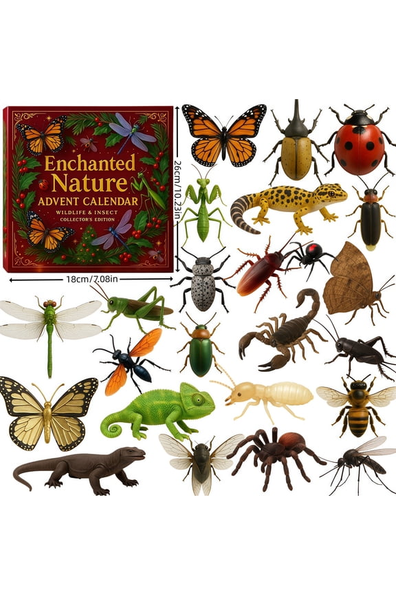 Animal Advent Calendar 2025 24 Insect Ornament, Funny Butterfly Christmas Countdown Calenda, Bug Lover Toy, Include Spiders Bee Scorpions Cockroaches Beetles, Xmas Tree, Keychain, Backpack Decor