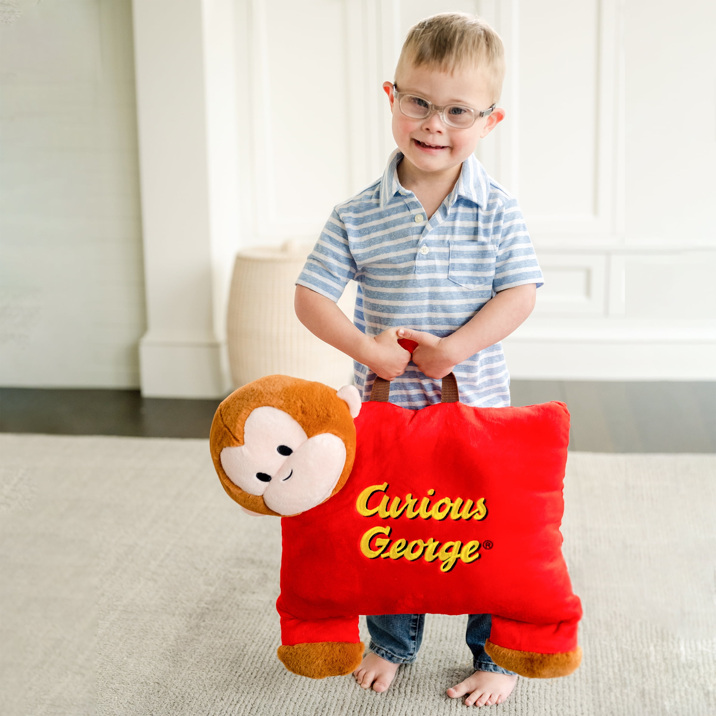 Animal Adventure® Curious George® Character Cuddle Combos™ 2-in-1 Stow-n-Throw Cuddle Bud with Carrying Handle & Zipper Pouch for Blanket Storage Set – 29"W x 40"H Blanket