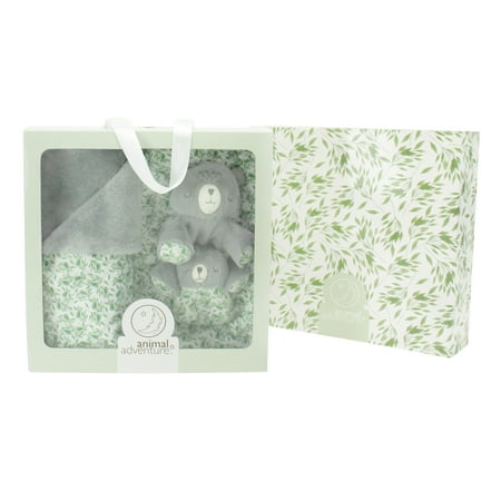 Little Daydreamers Animal Adventure® | Little Daydreamers™ | Enchanted Forest Greenery Collection | 3-Piece Baby Gift SetBear Unkie, Greenery Print Blanket