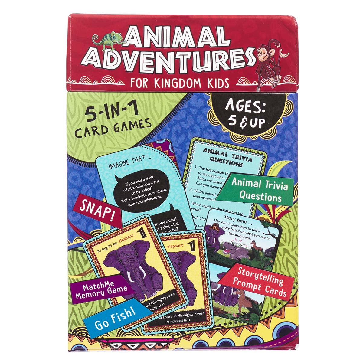 Animal Adventures For Kingdom Kids 5-in-1 Card Games, Animal Trivia, SNAP, Match Me Memory, Go Fish, Storytelling Prompts
