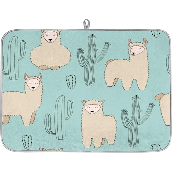 Animal Alpaca Cactus Dish Drying Mat for Kitchen Counter 16x18 Inch Drainer Pad Microfiber Absorbent Dish Drainer Rack Mats Washable Dishes Pad for Coffee Bar Sink Countertops Accessories