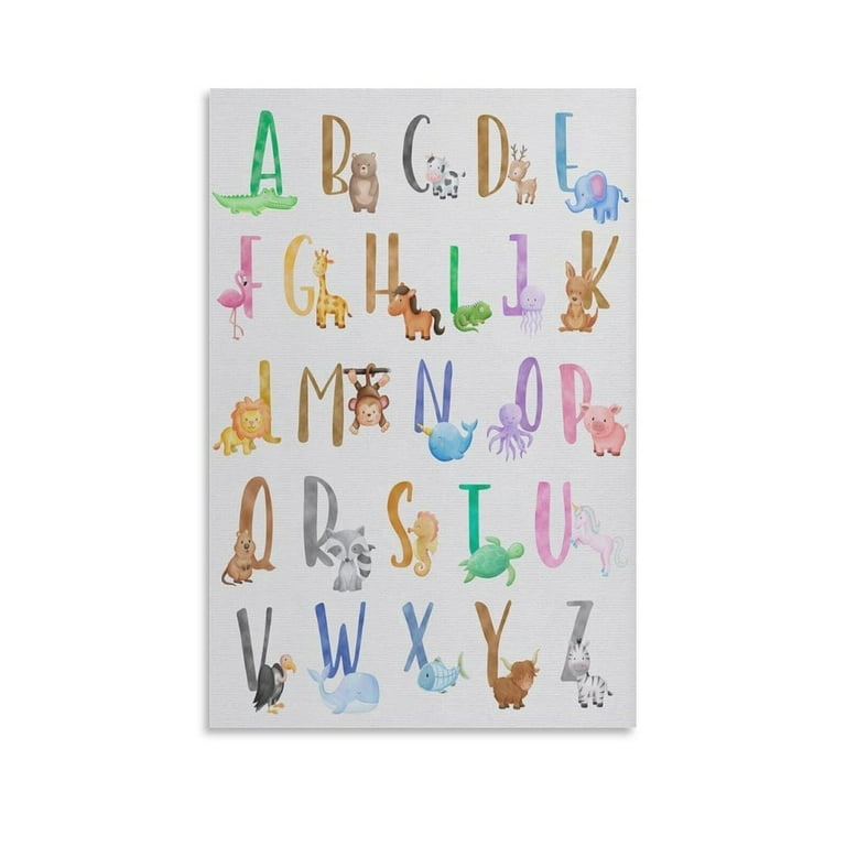 Animal Alphabet, 26 Letters, Watercolor, Nursery Wall Art, Kid's