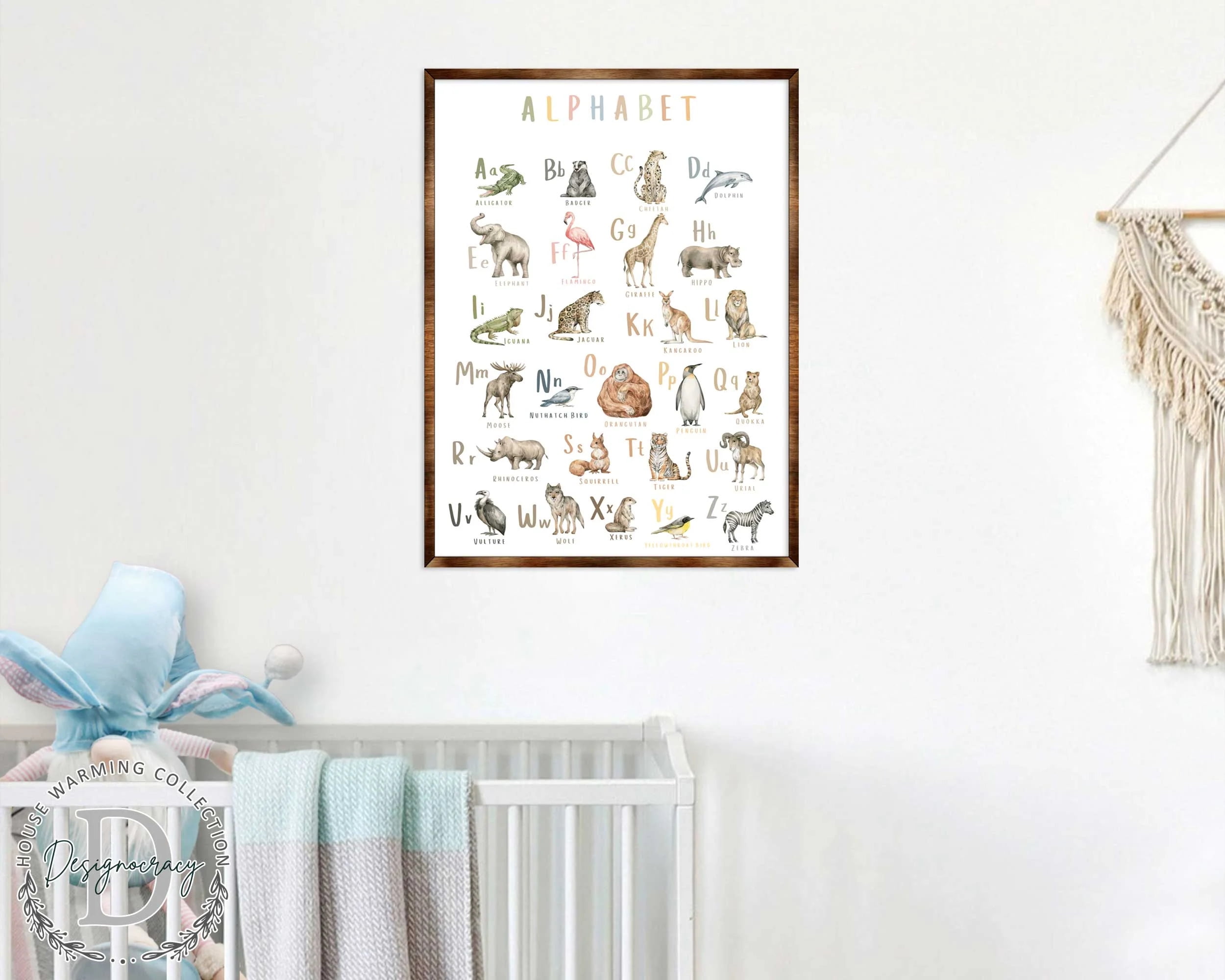 Animal Alphabet Art Wooden Educational Art Wall Decor Homeschool