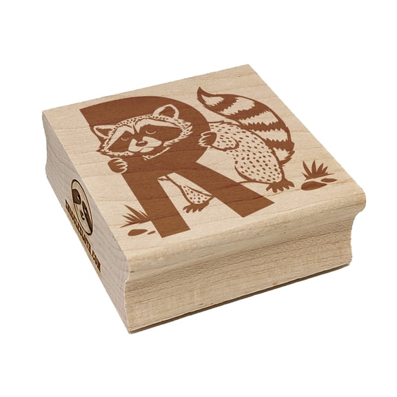 Animal Alphabet Letter R for Raccoon Square Rubber Stamp Stamping Scrapbooking Crafting - Medium 1.75in