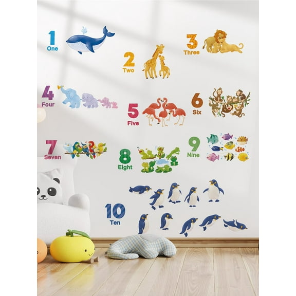 Animal Alphabet Numbers Colour Decals Stickers Kids Peel and Stick Removable for Room Letters ABC Classroom playroom Decorations Educational Bedroom Nursery