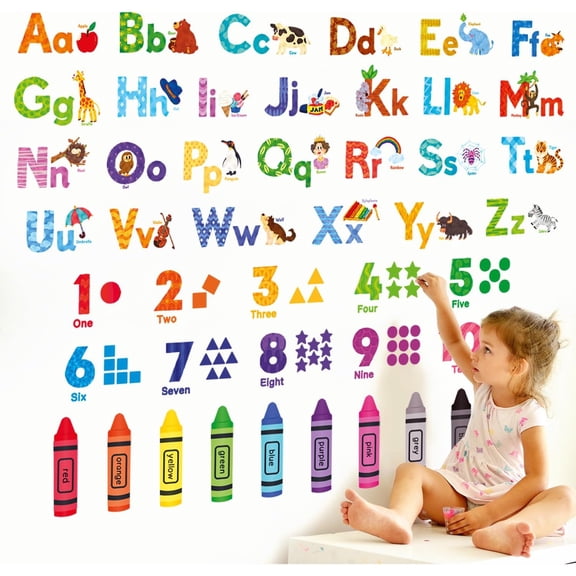 Animal Alphabet Numbers Colour Decals Stickers Kids Peel and Stick Removable for Room dcor Letters ABC Classroom playroom Decorations Educational Bedroom Nursery