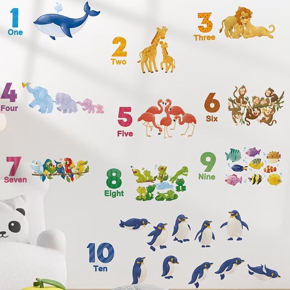 Animal Alphabet Numbers Colour Decals Stickers Kids Peel and Stick Removable for Room dcor Letters ABC Classroom playroom Decorations Educational Bedroom Nursery
