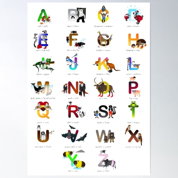 Animal Alphabet Poster Wall Art, Modern Wall Decor For Living Room Bedroom, 8x12 UNFRAMED