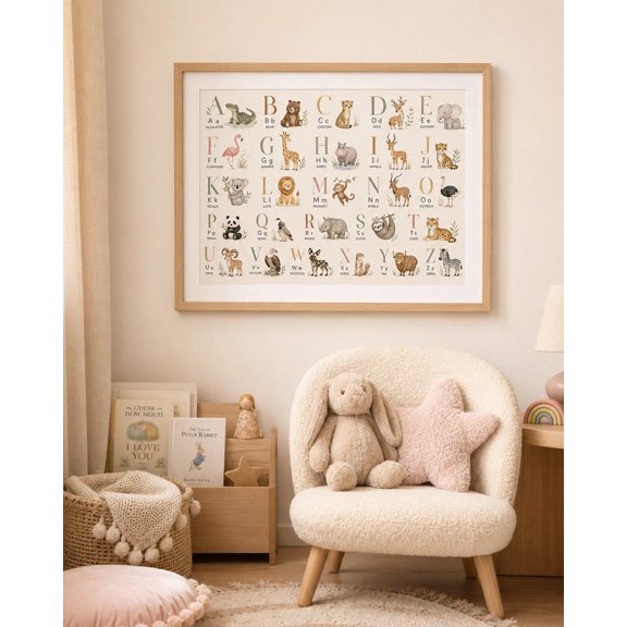 Animal Alphabet Print Nursery Abc Safari Learning Decor Educational Artwork Baby Room Chart