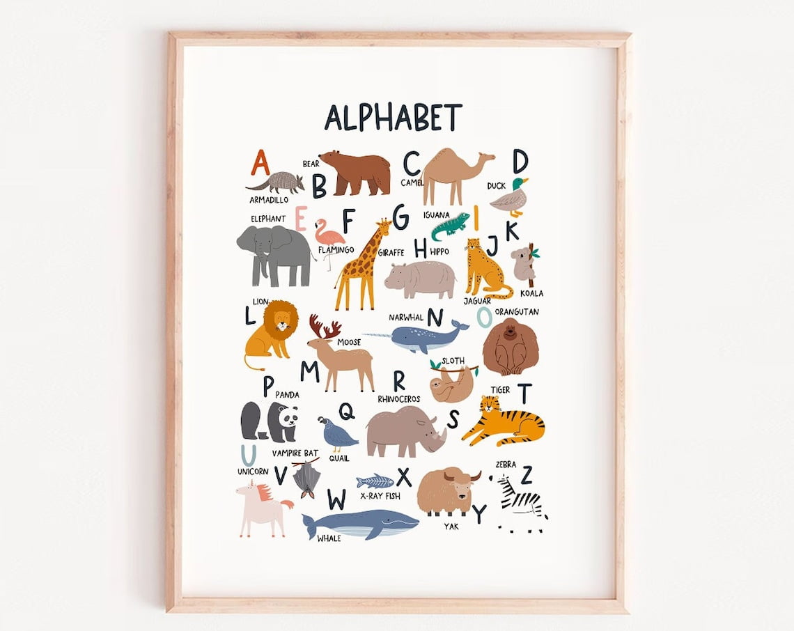 Animal Alphabet Print, Nursery Print, Learning Wall Art, Kids Alphabet ...