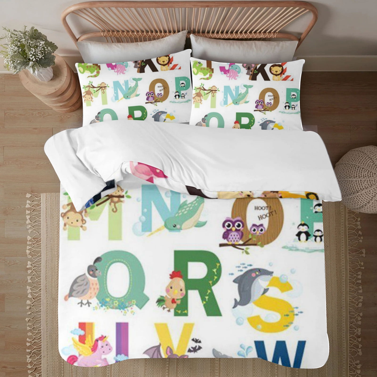 Animal Alphabet Soft 3D Printed Duvet Cover Bedding Set with Comforter
