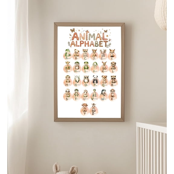 Animal Alphabet Wall Art, ABC Chart Print, Unframed Paper Poster 8x10in