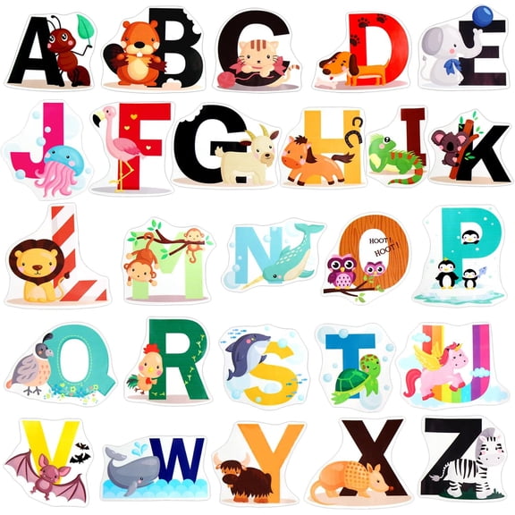 Animal Alphabet Wall Decals, ABC Educational Colourful Creative Sticker Removable Art Sticker for Kids Nursery Bedroom Living Room Wall Decorations