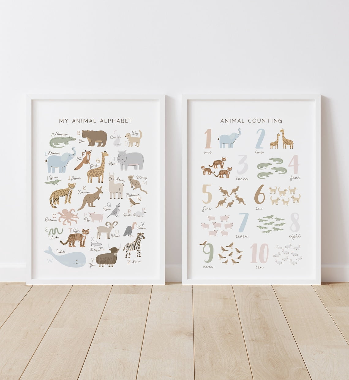 Animal Alphabet and Numbers ABC Playroom Educational Room Decor Set 2 ...