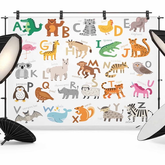 Animal Alphabets Photography Backdrop 7x5FT, Cartoon Colorful Simple Cute Animals Letters Photo Backdrops, Background for Photography Studio Photo Studio Background, Back Drop for Photoshoot