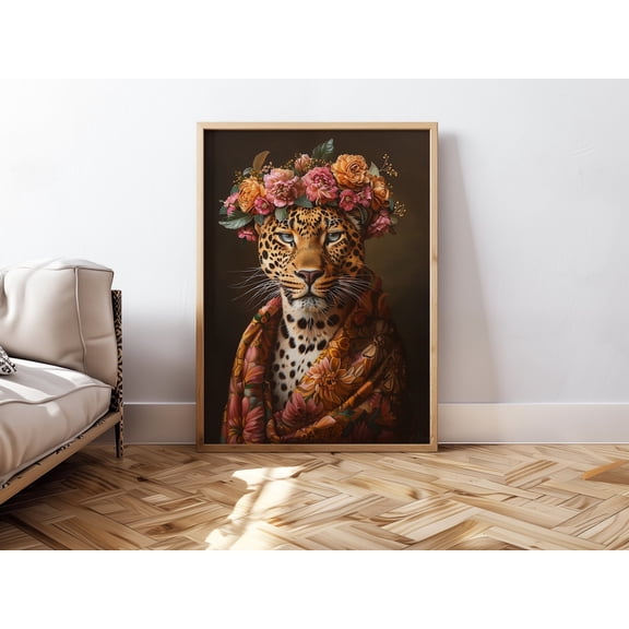 Animal Altered Art Leopard Maximalist Wall Art, Unframed Paper Print Size 8x12