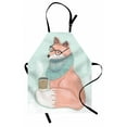 thumbnail image 1 of Animal Apron Cute Hipster Fox with Glasses and Scarf Drinking Coffee Hippie Illustration, Unisex Kitchen Bib Apron with Adjustable Neck for Cooking Baking Gardening, Coral Mint Green, by Ambesonne, 1 of 3