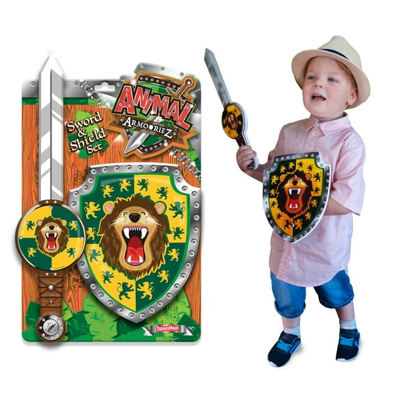 Animal Armouriez - Lion from Deluxebase. Safari Foam Sword and Shield Dress Up Toy Playset for Kids