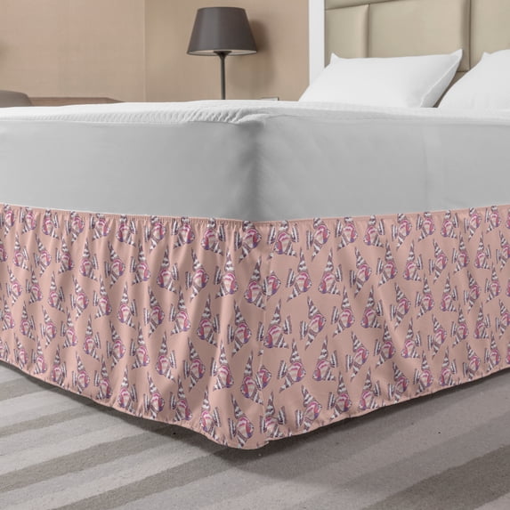 Animal Art Bed Skirt, Marine Theme Pattern with Colorful Angelfish Silhouettes in Pastel Tones, Elastic Bedskirt Dust Ruffle Wrap Around for Bedding Decor, 4 Sizes, Blush Multicolor, by Ambesonne