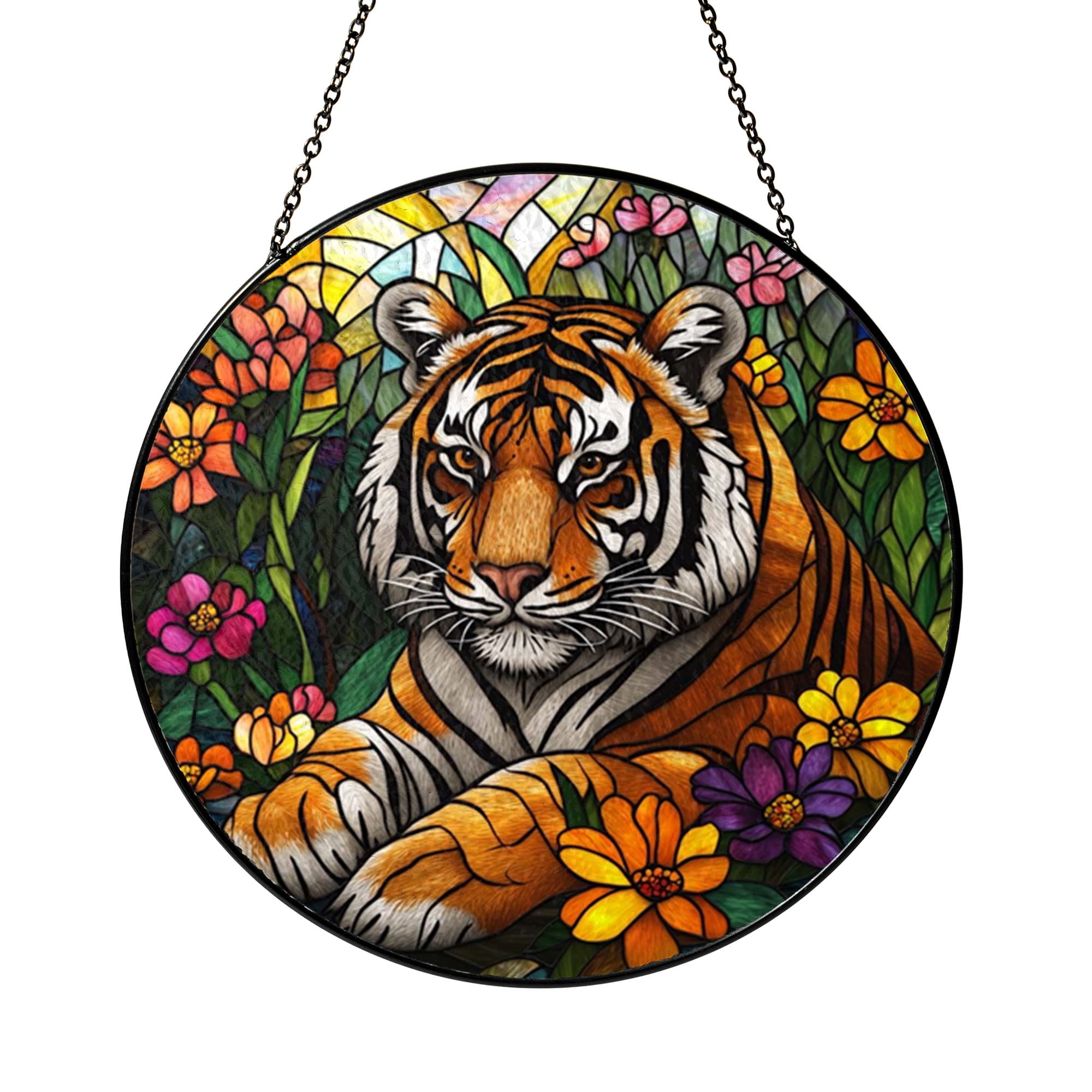 Animal Art Glass Style Window Hanging – Tiger Theme Home Decoration ...