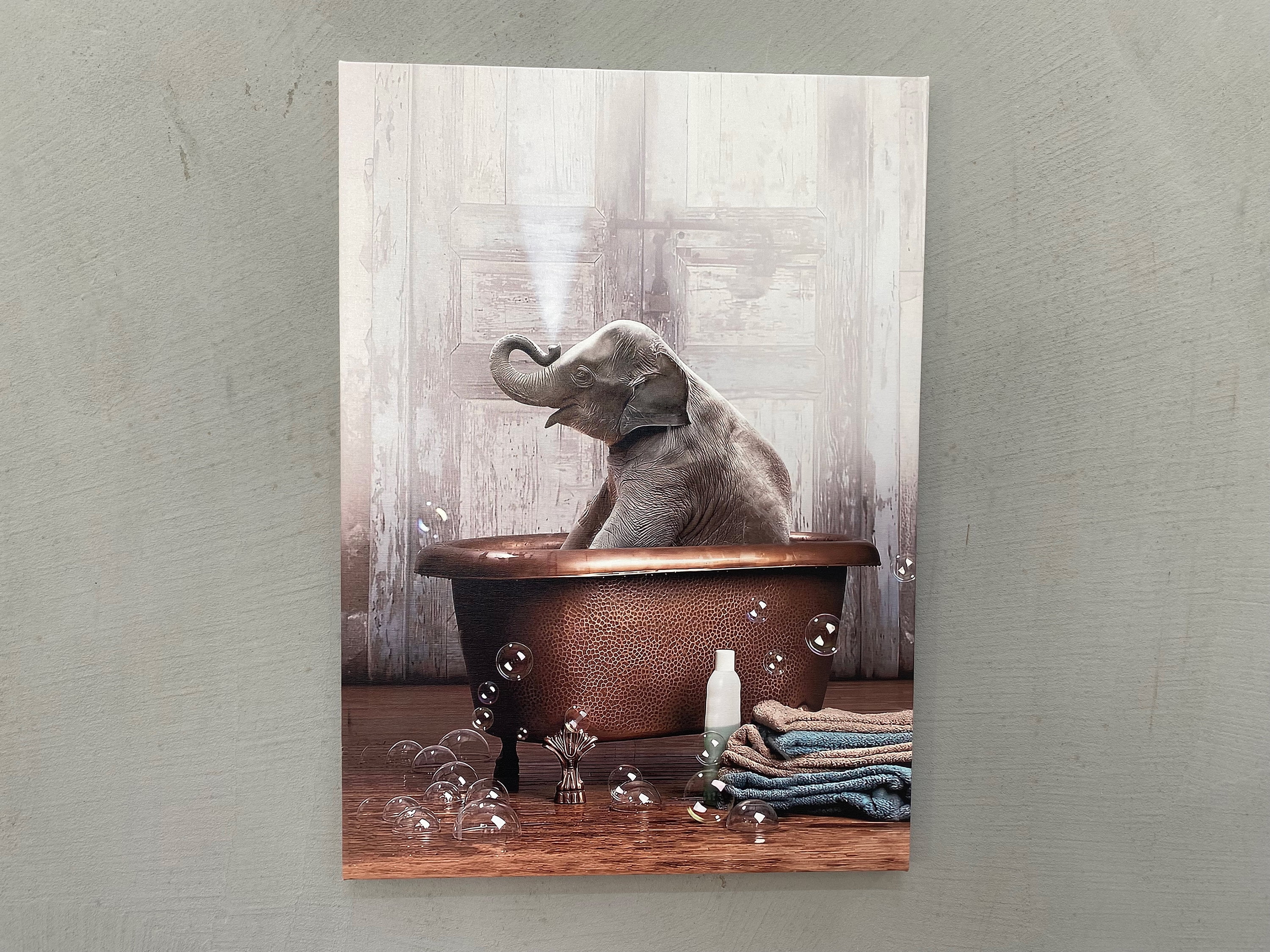 Animal Artwork, Elephant Wall Decor, Elephant Bathroom Canvas Art ...