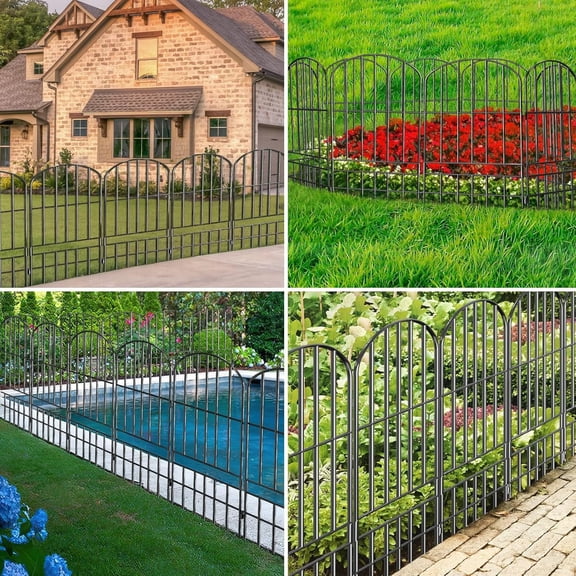 Animal Barrier Garden Fence,15 Pack Black 12''L x 25" H no dig Fence, Underground dig Protection for Dog Rabbits Metal Wire Panel Border, 15 ft Ground Stakes for Outdoor Patio